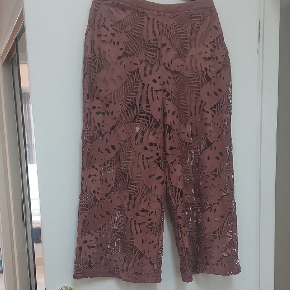 Express Brown Lace Wide Leg Pants - Picture 1 of 3